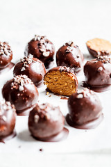 Vegan Chocolate Truffle Balls with peanut butter.