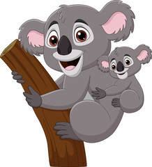 Cartoon mother koala and baby on a tree branch © tigatelu