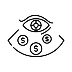 Profit eye line icon, concept sign, outline vector illustration, linear symbol.