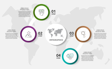 Vector business infographic. Organization graph with 4 circles. Template used for presentation, diagram, number options, web design, workflow layout