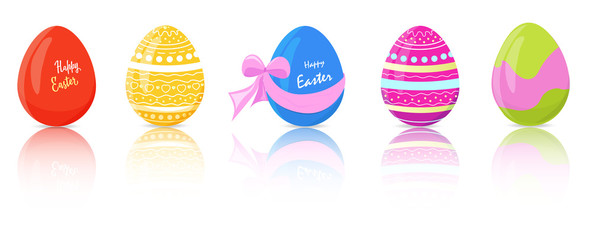 Set of Easter eggs with different texture on a white background. Spring sale. Vector illustration.