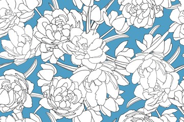 Seamless pattern with white flowers. Btanical elegant endless texture. White and blue colors