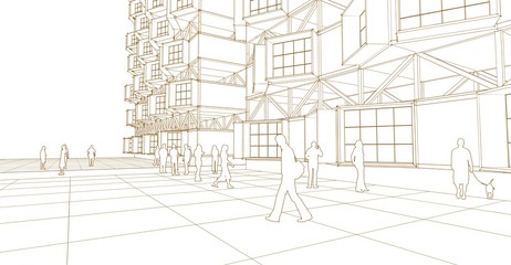 city house blocks concept 3d illustration