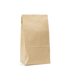 Paper bag without handles. Close up. Isolated on a white background