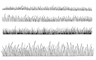 Grass set graphic black white isolated sketch illustration vector - obrazy, fototapety, plakaty