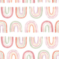 Watercolor seamless pattern with freehand aesthetic rainbow