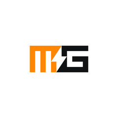 M and G letter monogram logo with bolt incorporated as negative space