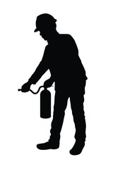 Rescue man with fire extinguisher silhouette