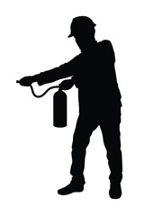 Rescue man with fire extinguisher silhouette