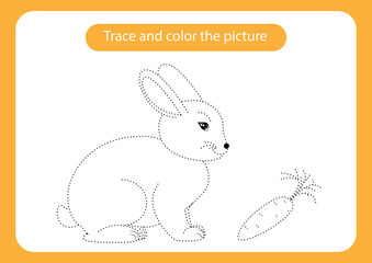 Fototapeta premium Rabbit and carrot. Animals theme. Handwriting practice sheet