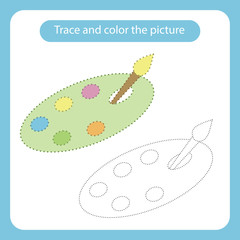 Brush and paint on the palette with simple shapes. Trace and color the picture.