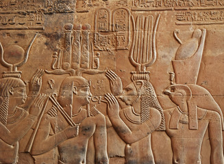 Ancient egyptian hyeroglyphs inside the temple of Kom Ombo. Egypt