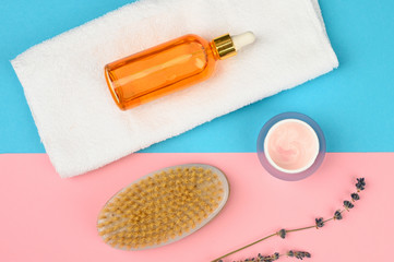 flat lay spa. on a yellow-green background. open and closed buds, place for an inscription. flat lay.