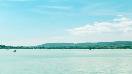 Having a boat trip on the lake Balaton in Hungary.