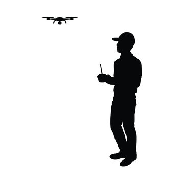 Man and drone silhouette vector