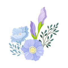 Flower Arrangement with Closed Iris Bud on Green Erect Stem Vector Illustration