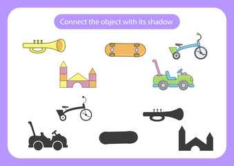 Worksheet onnect the toy with its shadow.