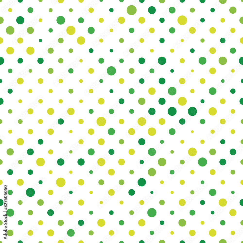 Poster seamless polka dot pattern. green dots in random sizes on white background. vector illustration