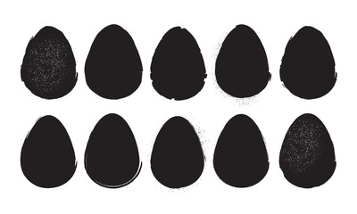 Set of Easter eggs isolated on white background. Vector elements for design of greeting cards. Grunge and tribal design