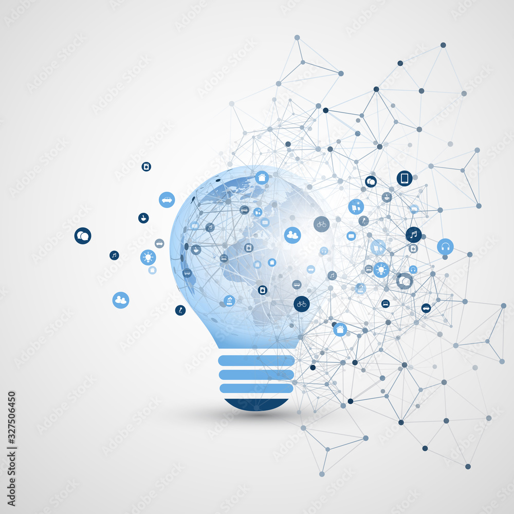 Poster abstract electricity, cloud computing and global network connections concept design with earth globe