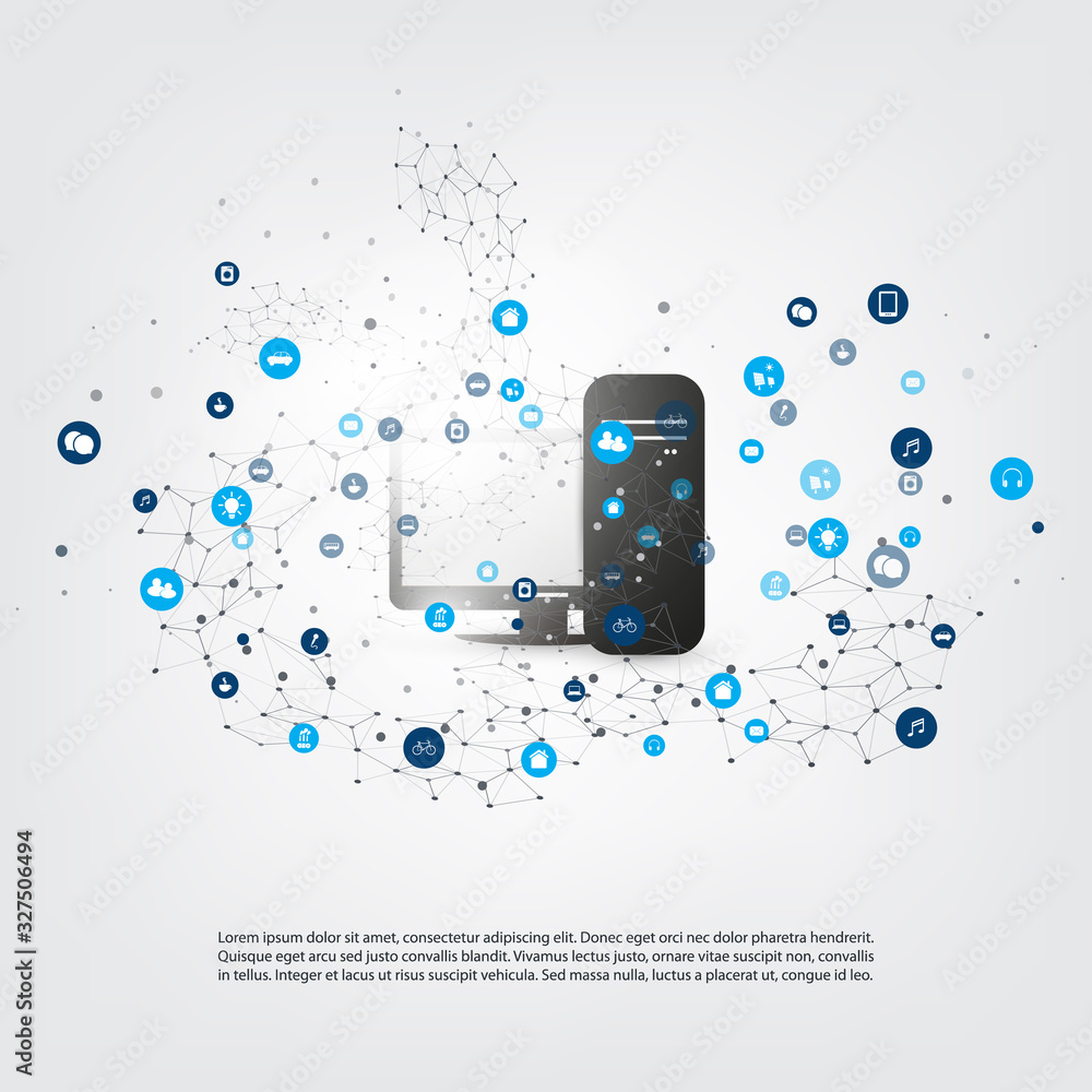 Aufkleber abstract modern minimal style cloud computing, networks, iot, mobility and telecommunications concep