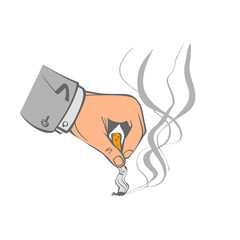 No Smoking. Quit smoking sign. Extinguish cigarette butt. Ban on bad habits. Cigarette in hand reject offer. Anti tobacco concept. Vector illustration sketch design. Isolated on white background.