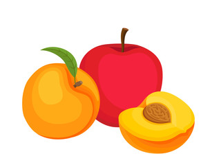 Bright vector set of colorful peach and apple.