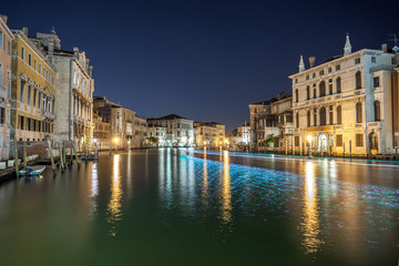Grand Canal with gondolas at night, Venice, Italy