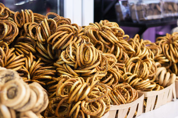 Bagels on the counter, bagels sold on the market