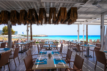 cafe on the beach of the Mediterranean Sea in Cyprus
