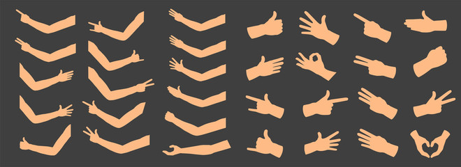Fototapeta Creative vector illustration of gesturing hands, arm, finger sign set isolated on background. Art design counting gestures, arm handshake template. Female and male hands. Abstract concept emotions obraz