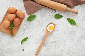 Boiled eggs on white background