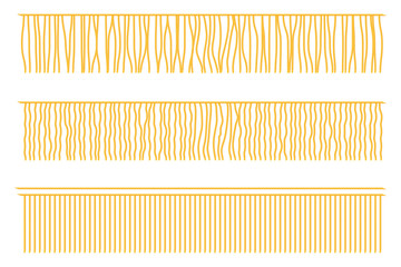 Creative vector illustration of fringe trim, garment frills, textile fringe, raw cloth edge isolated on transparent background. Design knotted fringe template. Abstract concept textile border element