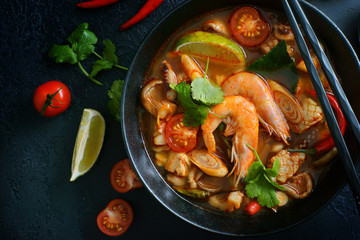Tom Yam on a dark background