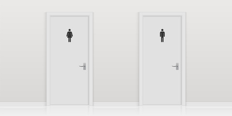 Creative vector illustration of toilet door, male and female genders, wc, bathroom with wall. Art design public toilet template. Abstract concept man and woman gender lavatory room