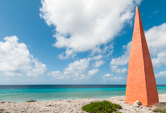 Orange obelisk at the caribbean island Bonaire