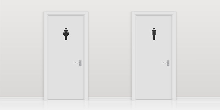 Creative vector illustration of toilet door, male and female genders, wc, bathroom with wall. Art design public toilet template. Abstract concept man and woman gender lavatory room