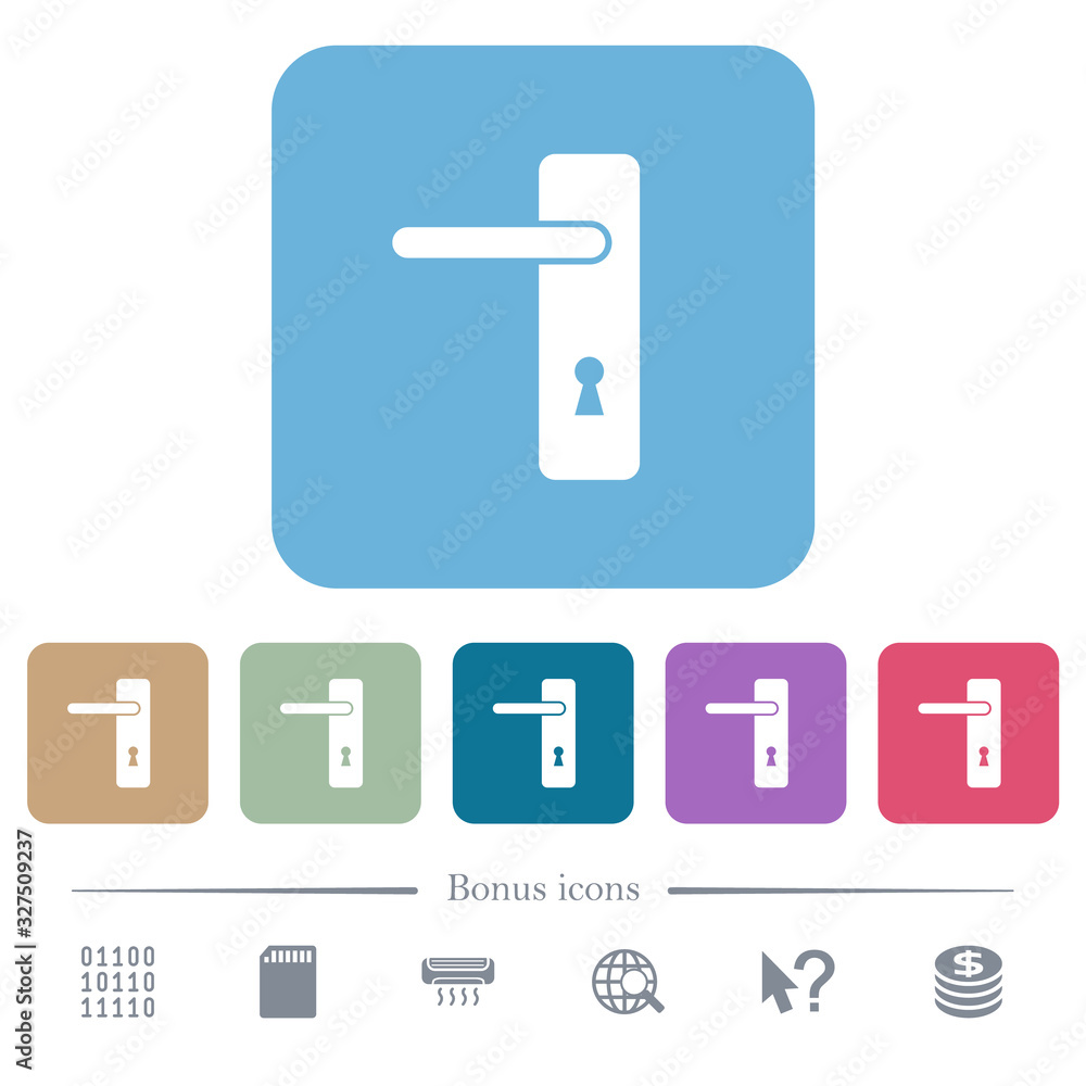 Poster left handed simple door handle flat icons on color rounded square backgrounds