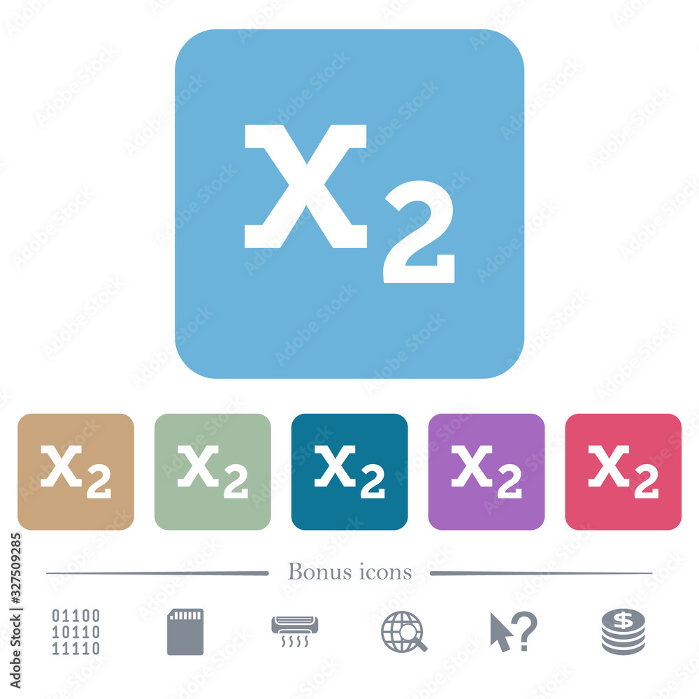 Aufkleber subscript flat icons on color rounded square backgrounds