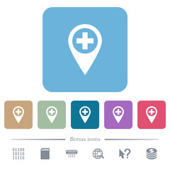 Add new GPS map location flat icons on color rounded square backgrounds