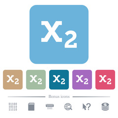 Subscript flat icons on color rounded square backgrounds
