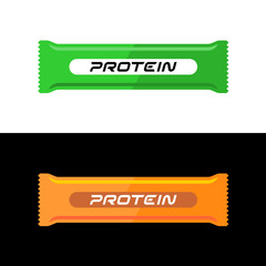 Protein bar healthy snack illustration. Green and orange color designs. Sport energy food for bodybuilders.