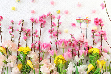 ひな祭り　花束　和紙の背景