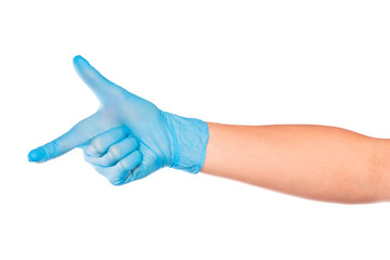 female hand in sterile gloves isolated on white background showing .hand gestures- Image