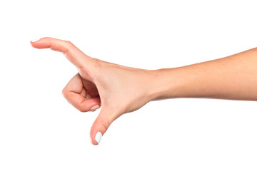 female hand isolated on white background showing hand gestures - Image