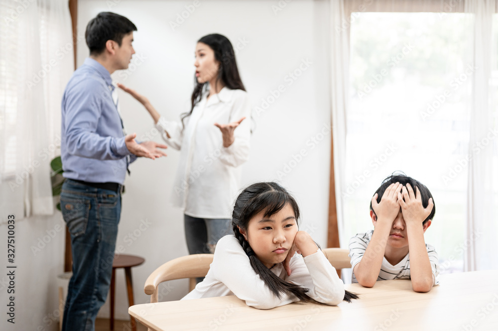 Wall mural children with symptoms of stress, sadness because his father and mother, they were quarreling violen