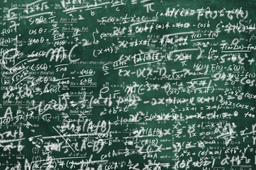 a blackboard full of mathematical formulas. educational concept background