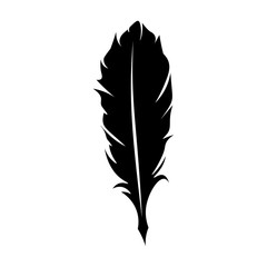 Feathers pen black icon silhouette. Logo goose lightweight feather contour. Vector illustration