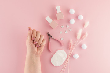 Beautiful female hands after spa procedures for skin care and beautiful manicure.