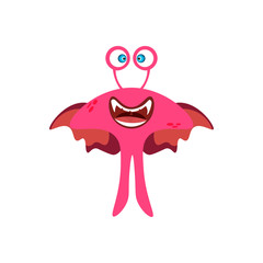Cartoon flat happy monsters pink icon. Colorful kids toy cute monster. Vector illustration